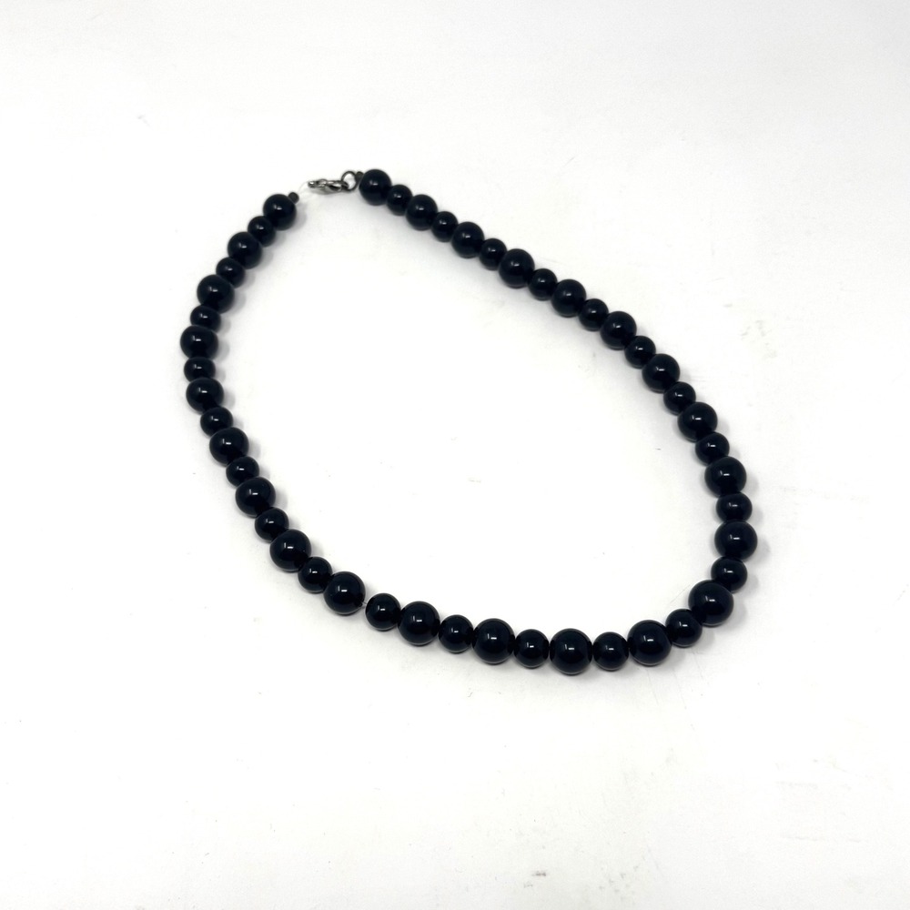 80s 90s Minimalist Classic Round Bead Necklace Black Acrylic Women Vintage